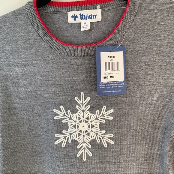 Meister Noel Snowflake Crew Neck Sweater Twig Gray NWT - Picture 14 of 16